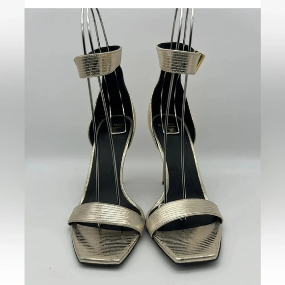 Balmain Uma Lizard-Embossed Leather Sandals Gold Women’s EU 37.5 New In box - Picture 4 of 16